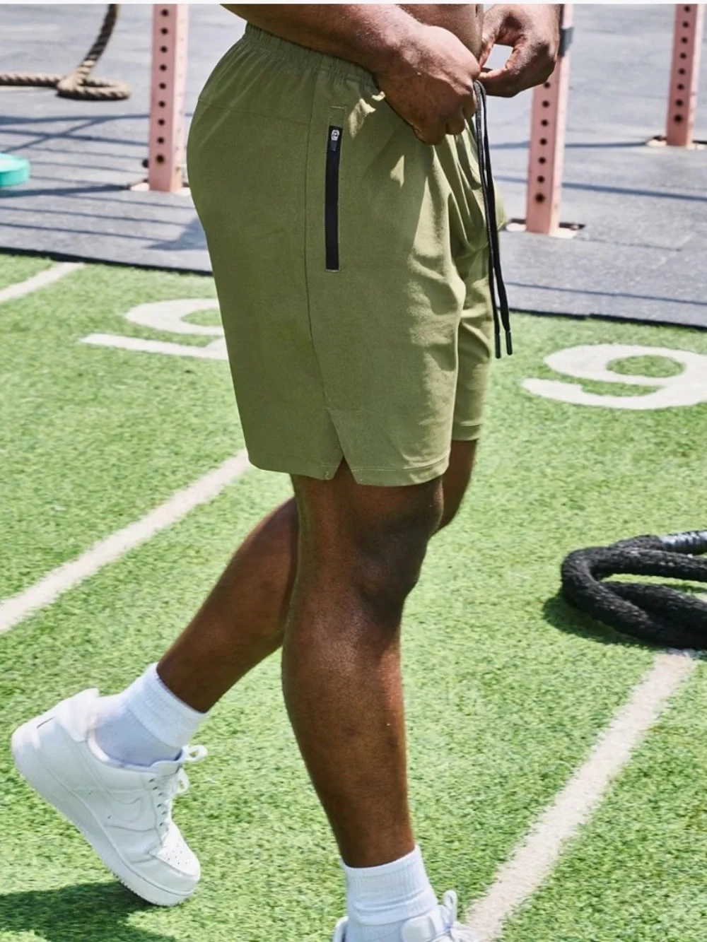 Light Gray Performance Shorts with Zippered Pockets